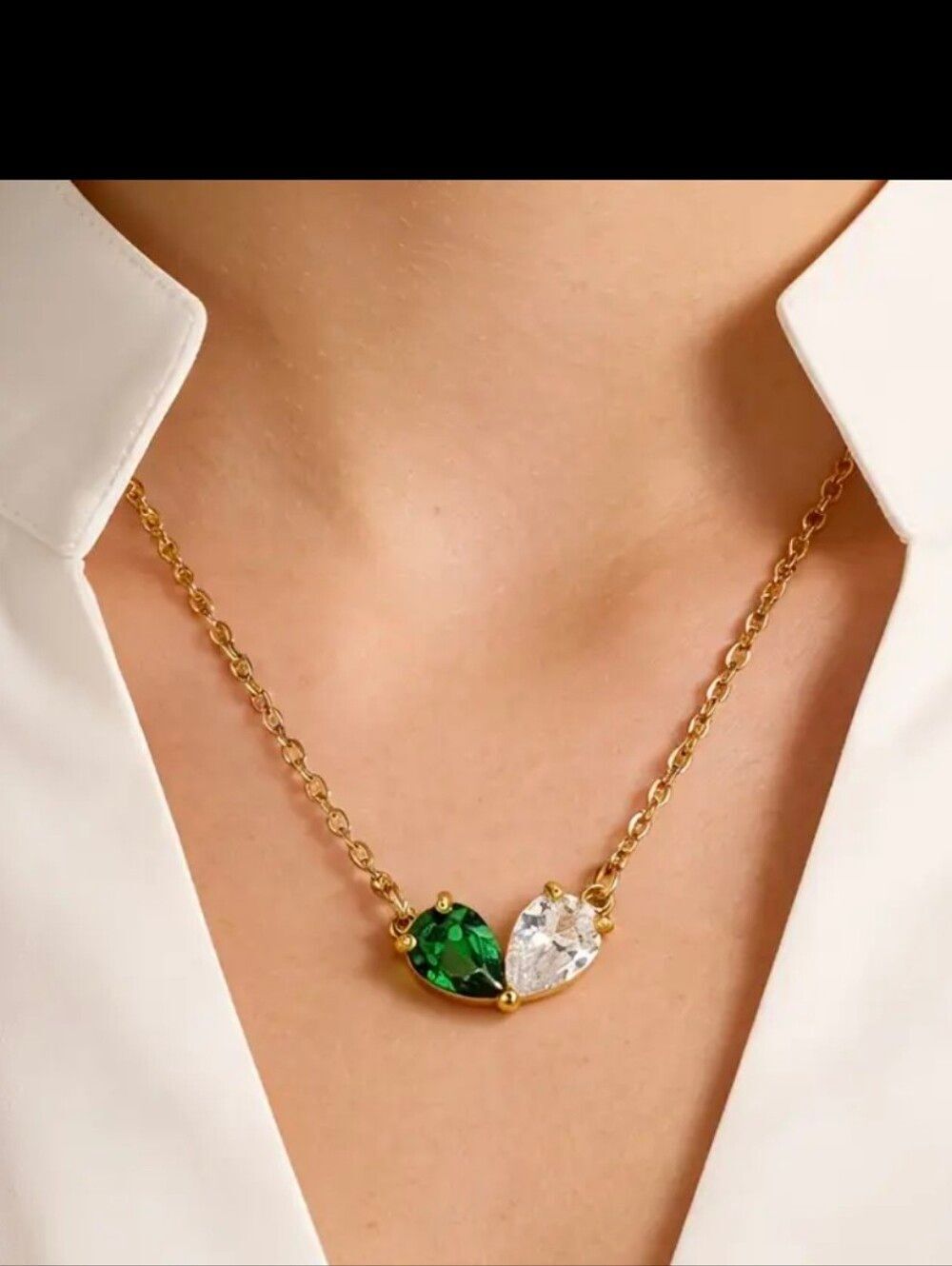 18K Gold Plated Green Pear DiamondāNecklace